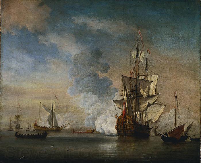 Willem Van de Velde The Younger English Warship Firing a Salute Norge oil painting art